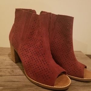Toms Majorca Peep Toe Bootie in Oxblood Suede